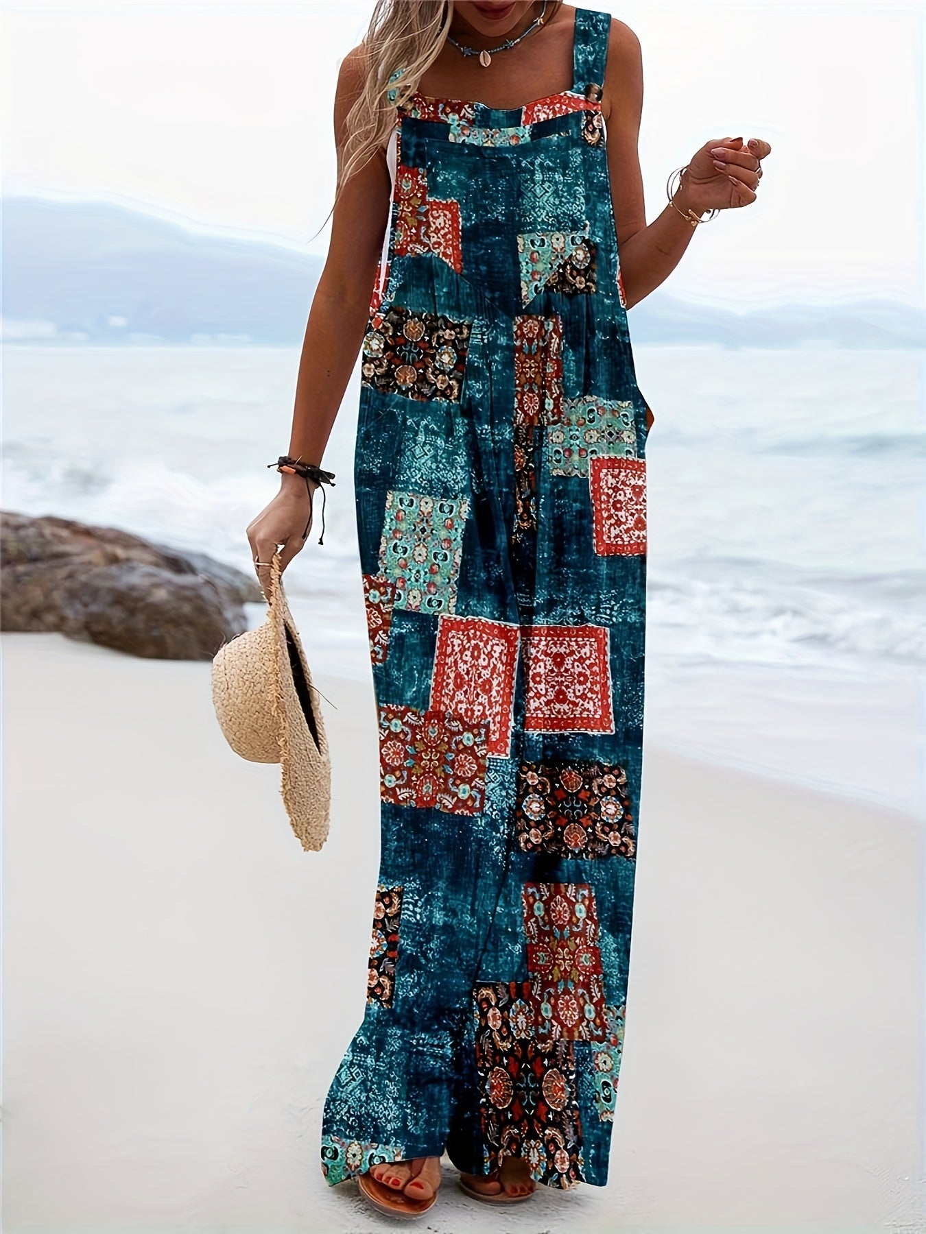 Combinaison Large Femme Imprimé Patchwork | Sans Manches & Style Bohème Chic