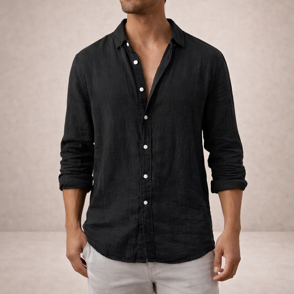 Chemise en lin pour homme – Coupe Regular Fit – Tissu léger et respirant – Col ouvert – Manches longues