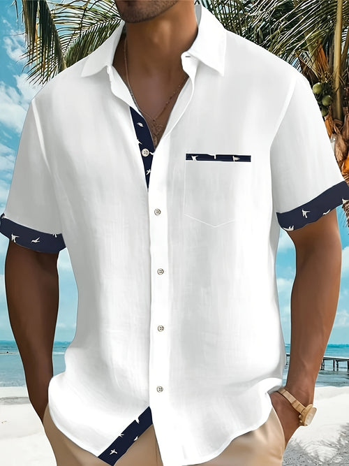 Cardigan d'été pour hommes à manches courtes, col imprimé, patchwork, poche, taille chinoise 0835 Zhiyuzi, veuillez vérifier attentivement le guide des tailles