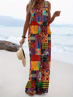 Combinaison Large Femme Imprimé Patchwork | Sans Manches & Style Bohème Chic