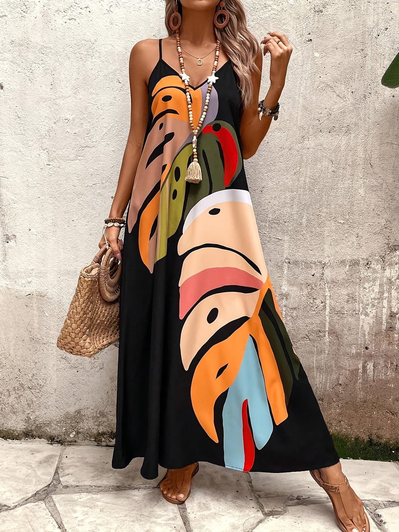 Robe Longue Bohème À Imprimé Feuilles Tropicales | Élégante, Fluide Et Originale