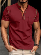T-shirt Henley à manches courtes pour homme, style western, été 2024