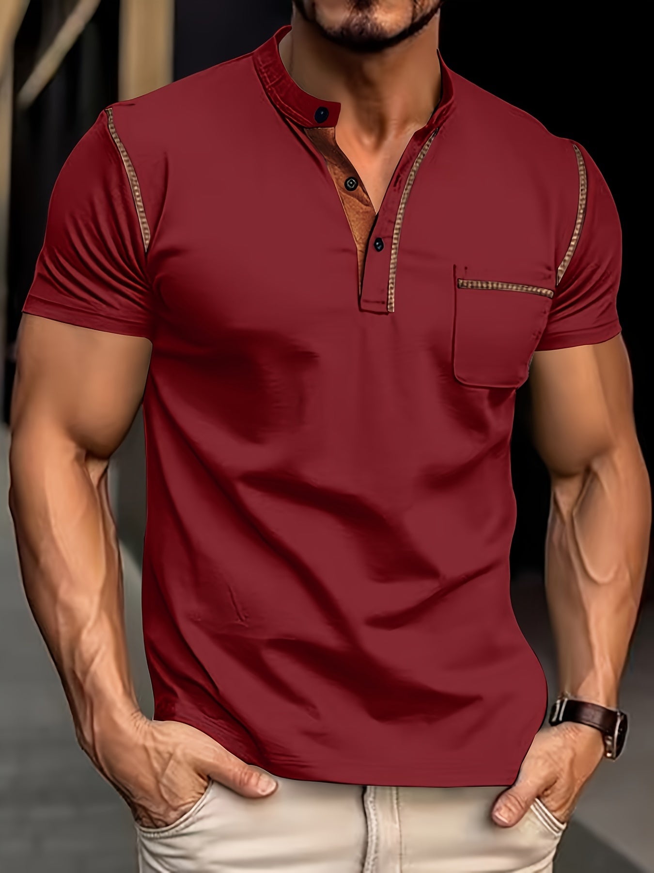 T-shirt Henley à manches courtes pour homme, style western, été 2024