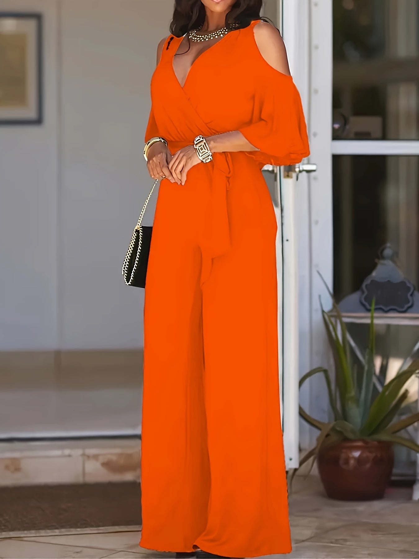 Combinaison Femme Cache-Cœur | Épaules Dénudées & Jambes Larges Chic