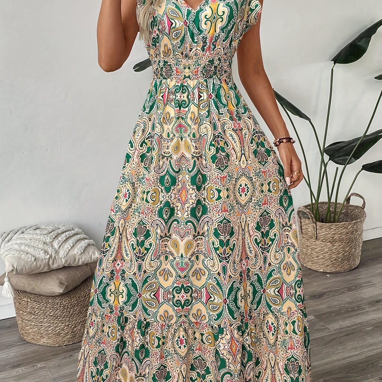 Robe Longue Bohème Chic À Imprimé Raffiné | Élégance Et Confort Au Quotidien
