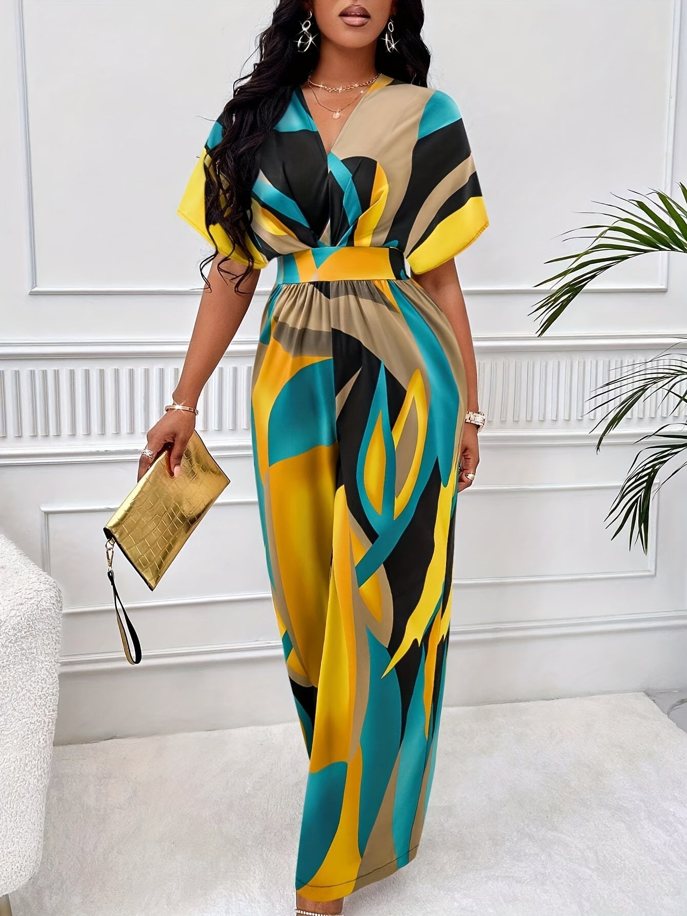 Combinaison Longue Femme Imprimé Abstrait Multicolore – Aurora