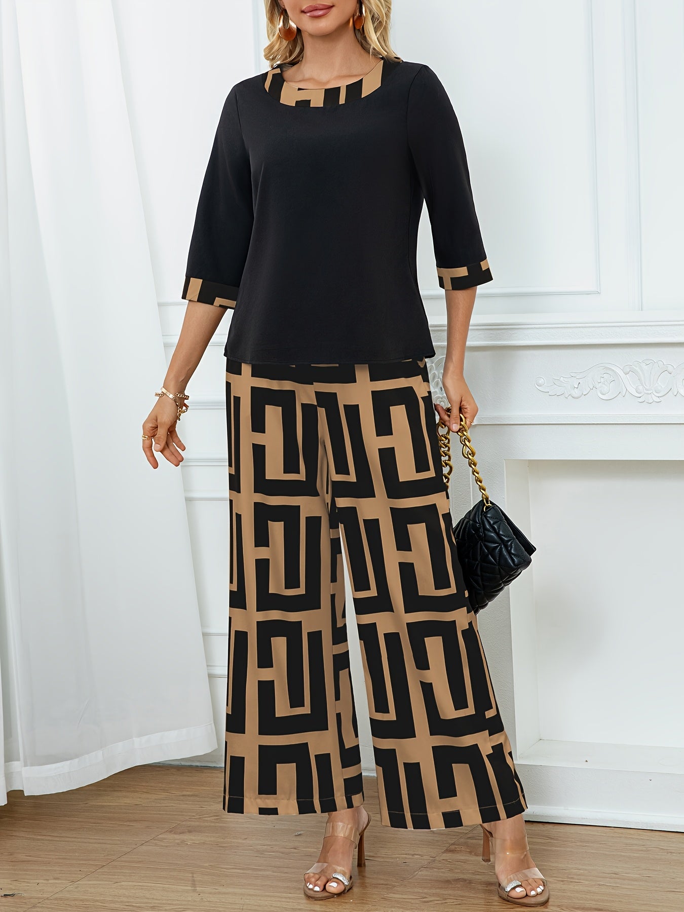 Ensemble Deux Pièces Chic À Motif Géométrique | Moderne, Raffiné Et Confortable