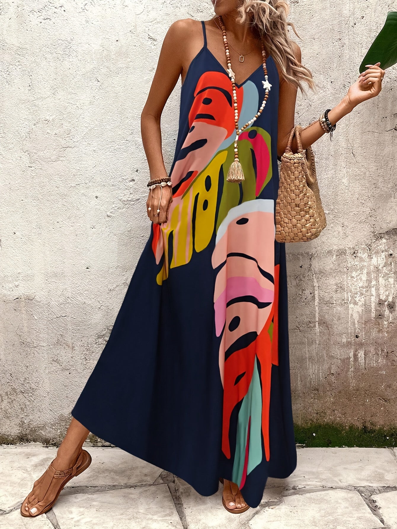 Robe Longue Bohème À Imprimé Feuilles Tropicales | Élégante, Fluide Et Originale