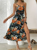 Robe Longue Femme Fleurie Tropicale à Bretelles – Nuit Tropicale