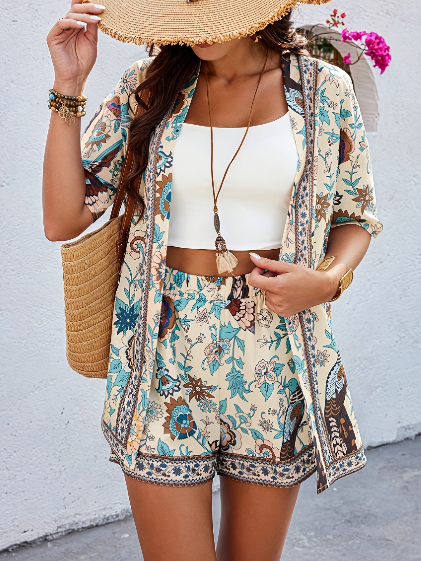 Ensemble Femme 2 Pièces Bohème Chic – Kimono Fluide & Short Évasion Bohème