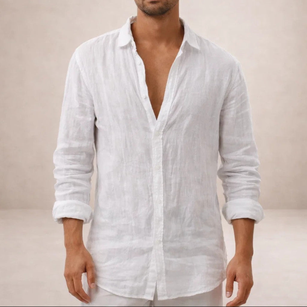 Chemise en lin pour homme – Coupe Regular Fit – Tissu léger et respirant – Col ouvert – Manches longues