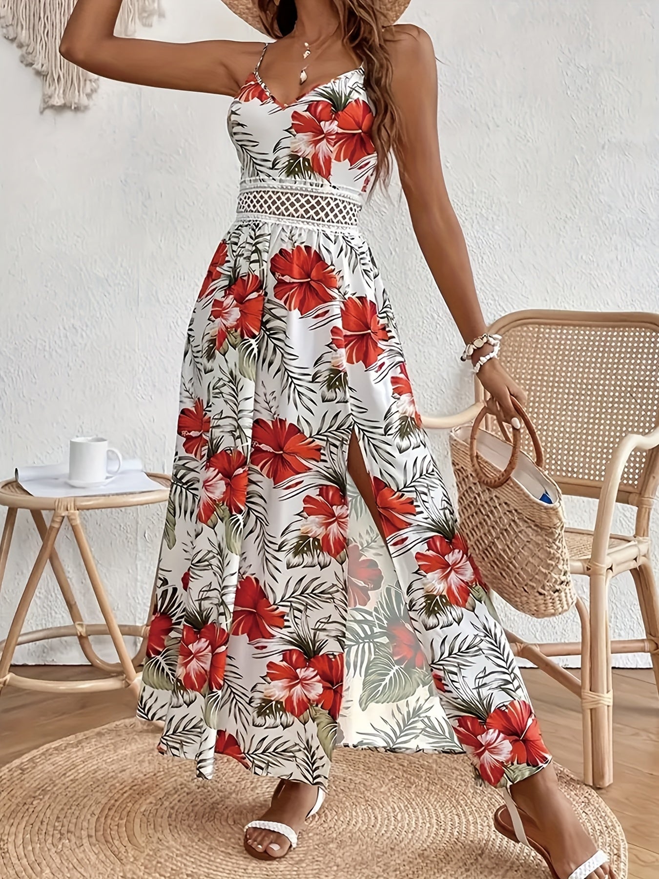 Robe Longue Femme Fleurie Tropicale à Bretelles – Nuit Tropicale