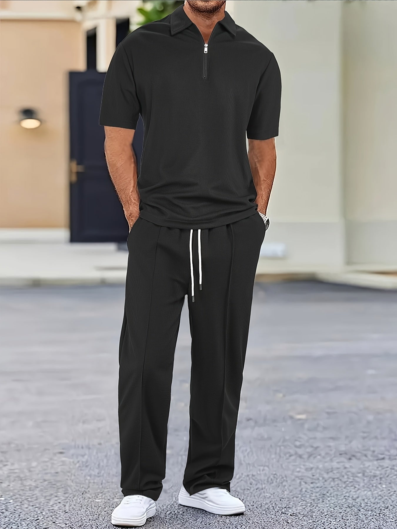 Ensemble Deux Pièces Homme | Polo Zip Élégant &amp; Pantalon Confortable