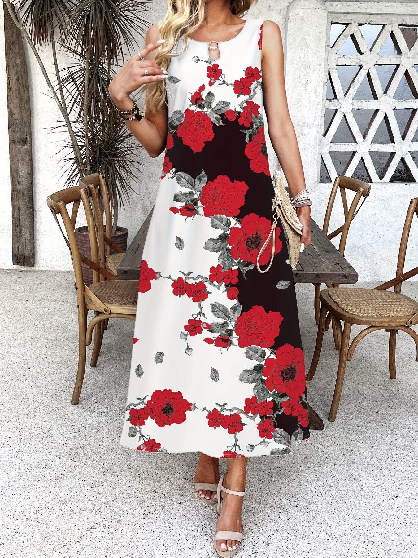 Robe à poche avec imprimé floral à taille et poches décontractées