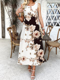 Robe à poche avec imprimé floral à taille et poches décontractées