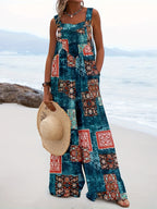 Combinaison Large Femme Imprimé Patchwork | Sans Manches & Style Bohème Chic