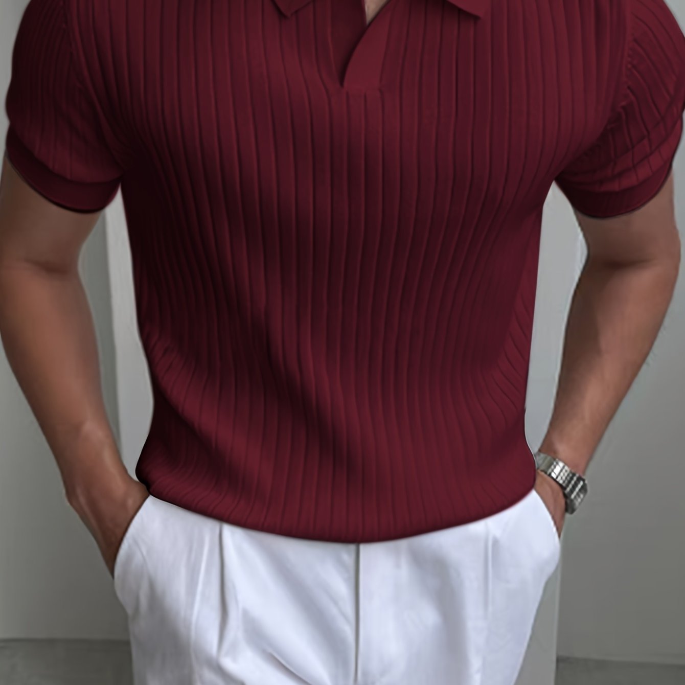 Polo Homme Texturé à Manches Courtes – Élégance Moderne