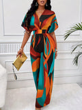 Combinaison Longue Femme Imprimé Abstrait Multicolore – Aurora