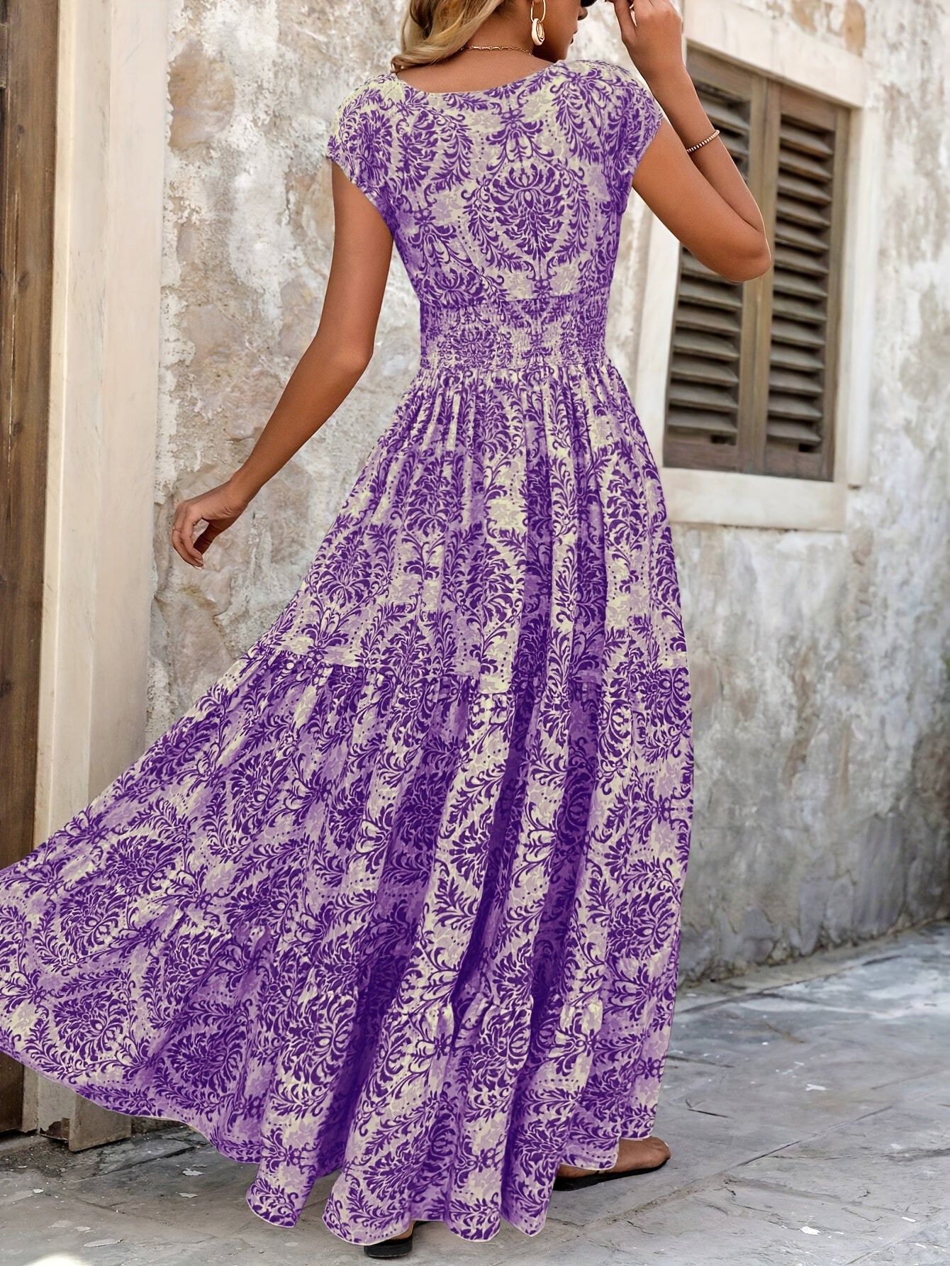 Robe Longue Bohème Fleurie Violet Lavande – Lavande Royale