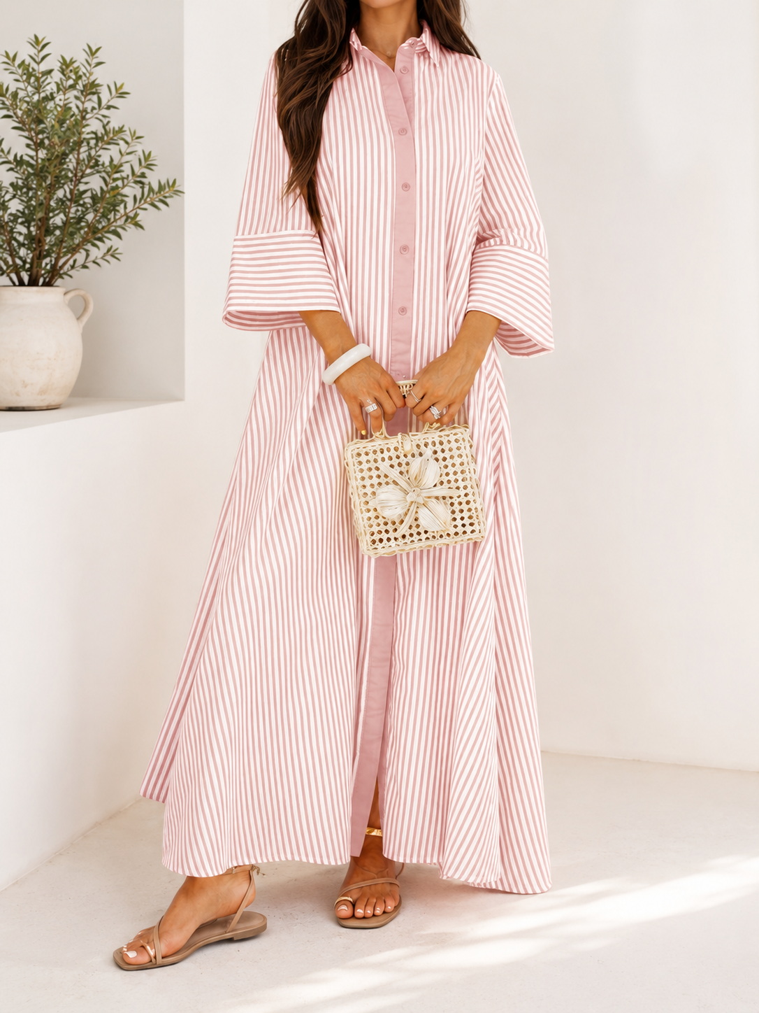 Élodie | Robe Longue Rayée Élégante et Légère