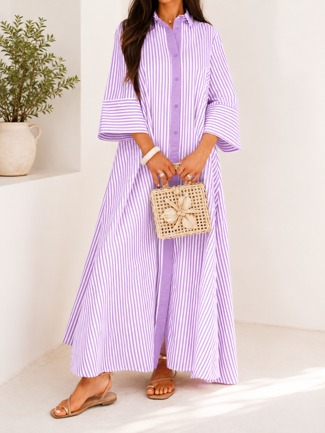 Élodie | Robe Longue Rayée Élégante et Légère