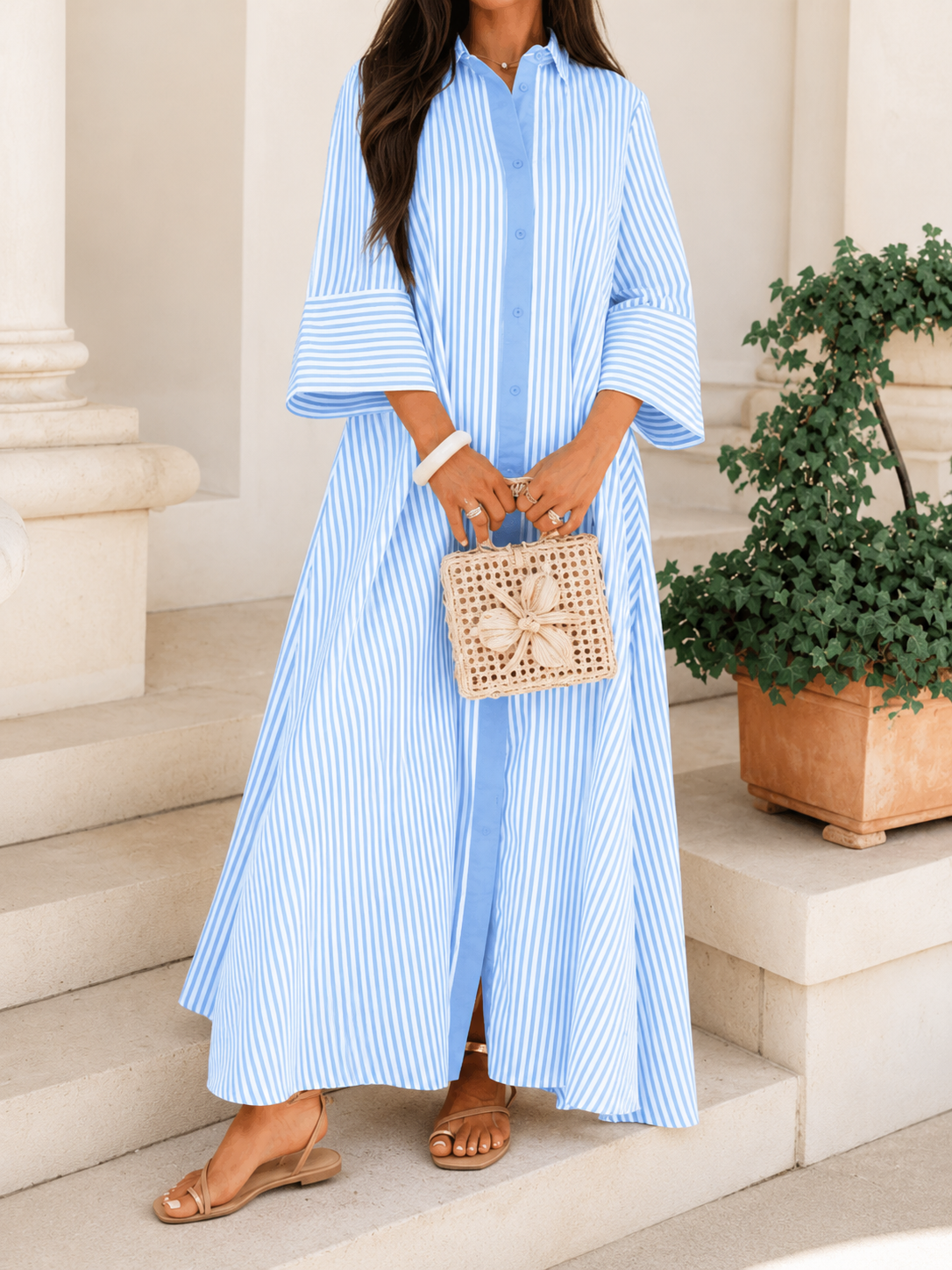 Élodie | Robe Longue Rayée Élégante et Légère
