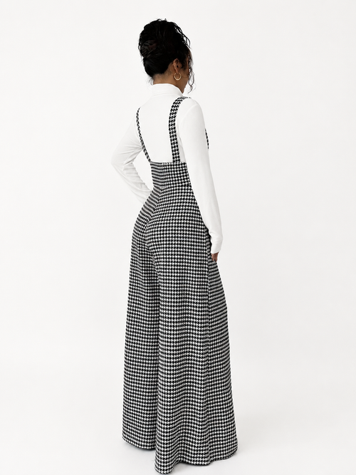 Combinaison Femme Chic à Motif Pied-de-Poule – Élégance Intemporelle