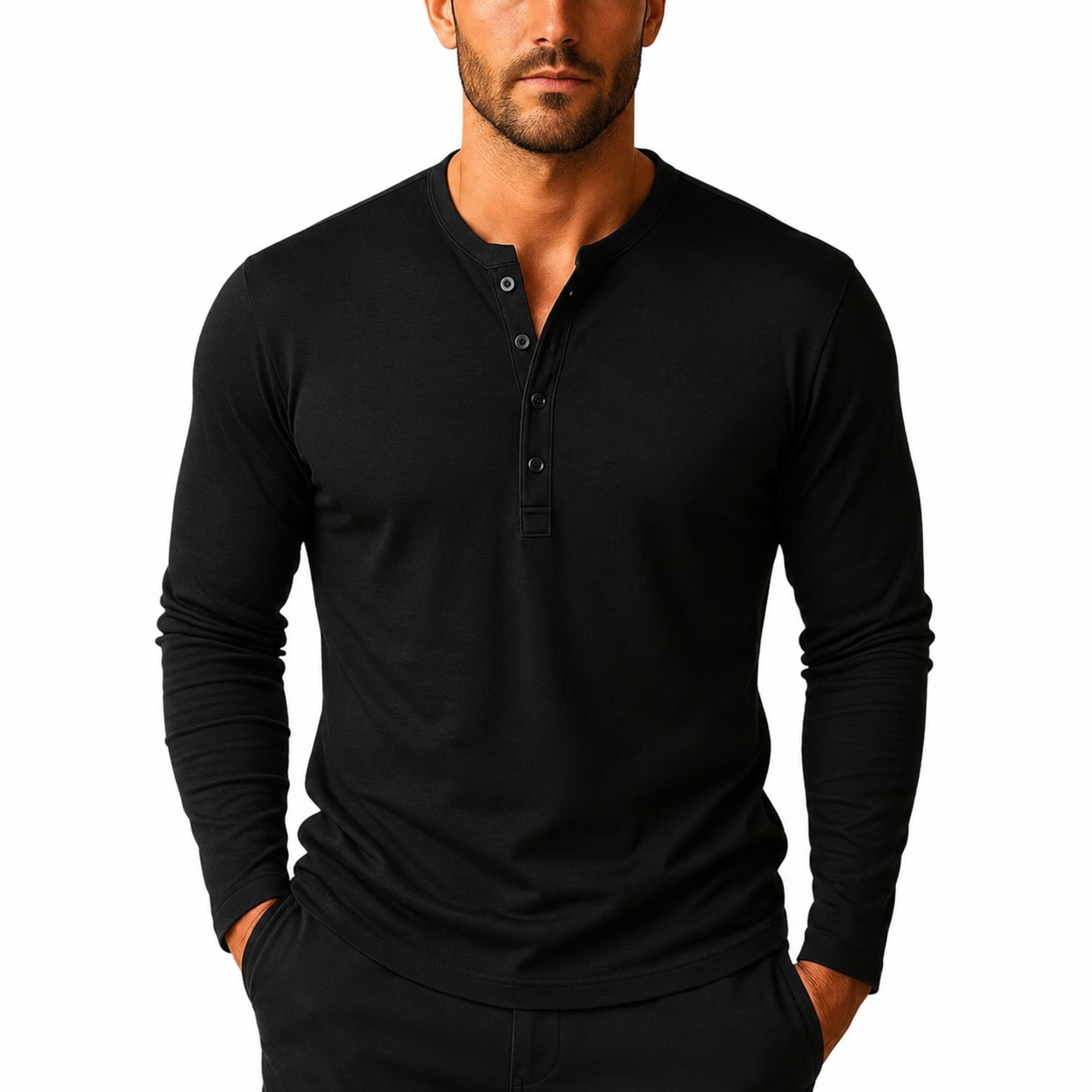 Chemise Henley Homme à Manches Longues – Décontractée avec Boutons – Confort Optimal