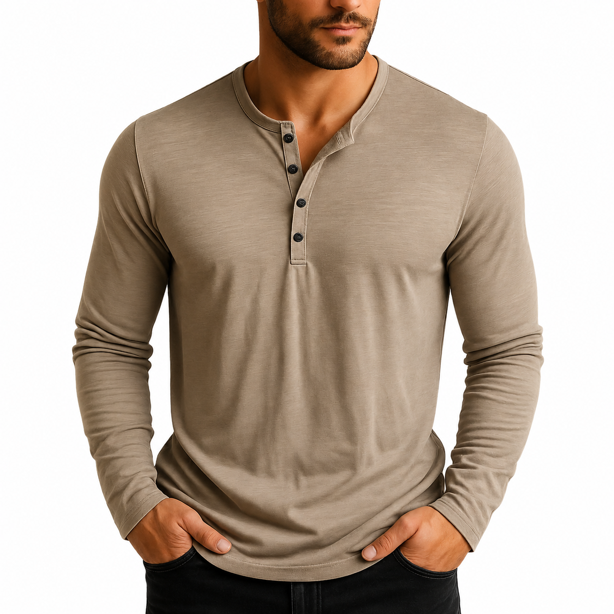 Chemise Henley Homme à Manches Longues – Décontractée avec Boutons – Confort Optimal