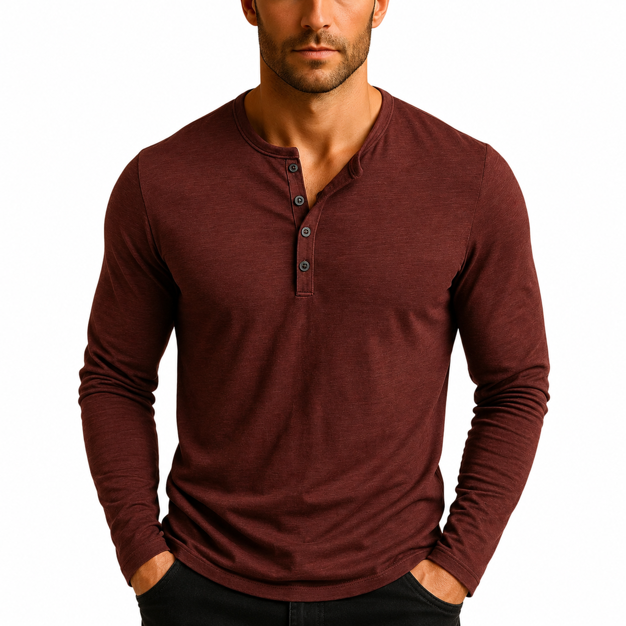 Chemise Henley Homme à Manches Longues – Décontractée avec Boutons – Confort Optimal