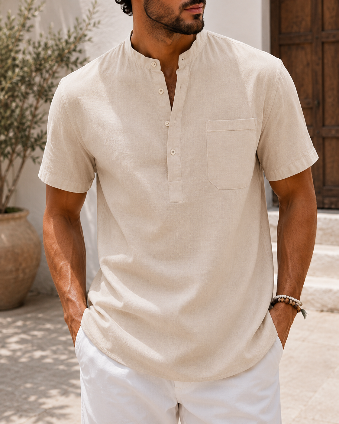 Chemise Homme en Lin à Col - Henley