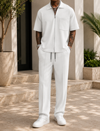 Ensemble Deux Pièces Homme | Veste Zippée à Manches Courtes & Pantalon Élégant