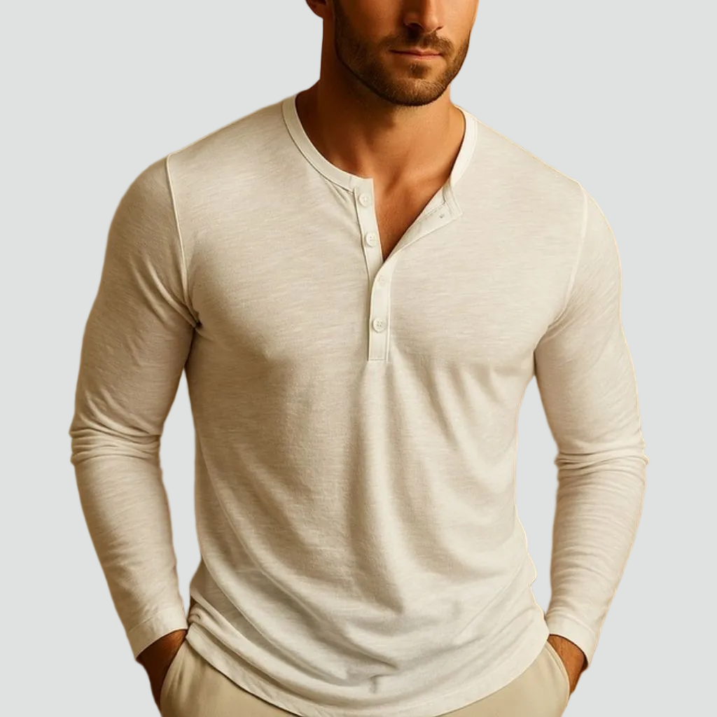 Chemise Henley Homme à Manches Longues – Décontractée avec Boutons – Confort Optimal