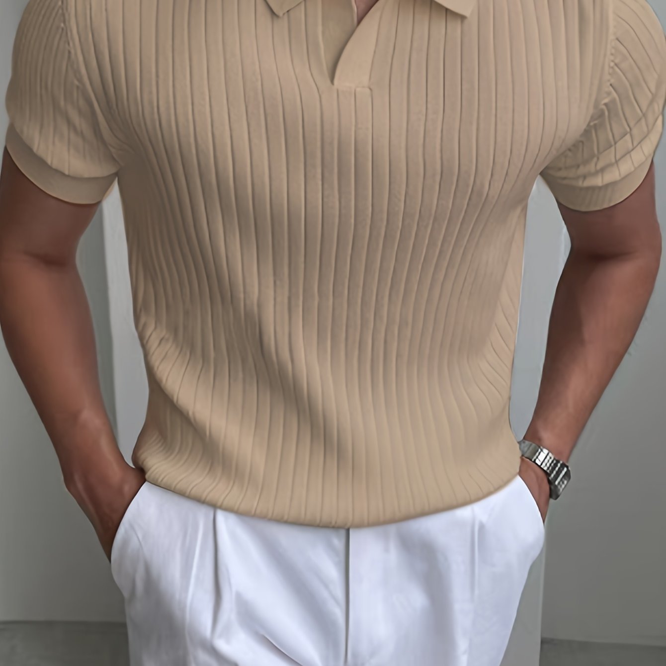 Polo Homme Texturé à Manches Courtes – Élégance Moderne