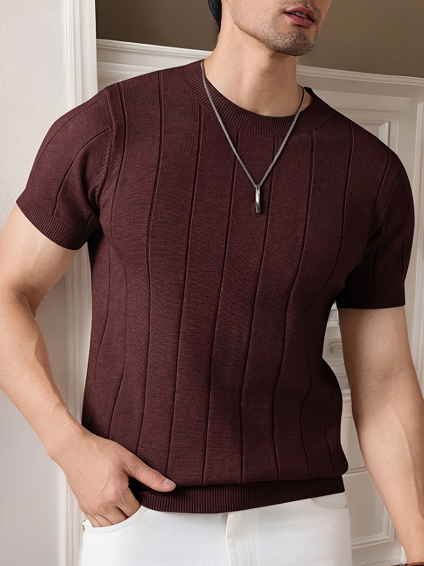 T-shirt Homme à Manches Courtes Texturé – Élégance Moderne