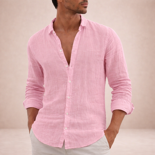 Chemise en lin pour homme, légère et respirante, idéale pour un style chic et décontracté. Coupe confortable, manches longues retroussables et finition élégante pour l’été.