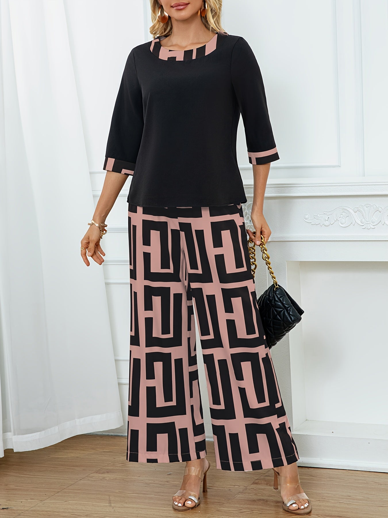 Ensemble Deux Pièces Chic À Motif Géométrique | Moderne, Raffiné Et Confortable