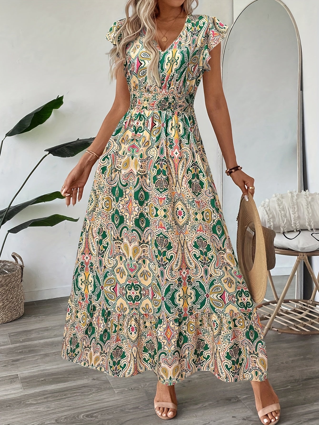 Robe Longue Bohème Chic À Imprimé Raffiné | Élégance Et Confort Au Quotidien