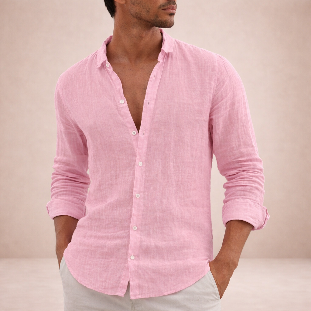 Chemise en lin pour homme – Coupe Regular Fit – Tissu léger et respirant – Col ouvert – Manches longues