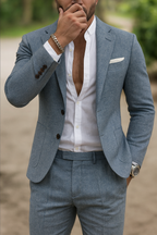 Ensemble de costume en lin pour homme : blazer et pantalon slim fit, été, événement, mariage