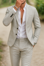 Ensemble de costume en lin pour homme : blazer et pantalon slim fit, été, événement, mariage